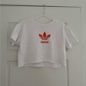 Adidas White Tee with Red Logo Miami